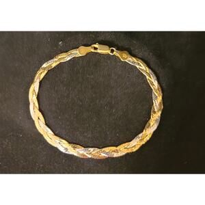 New Two Toned 925 Italy Braided Herringbone Bracelet